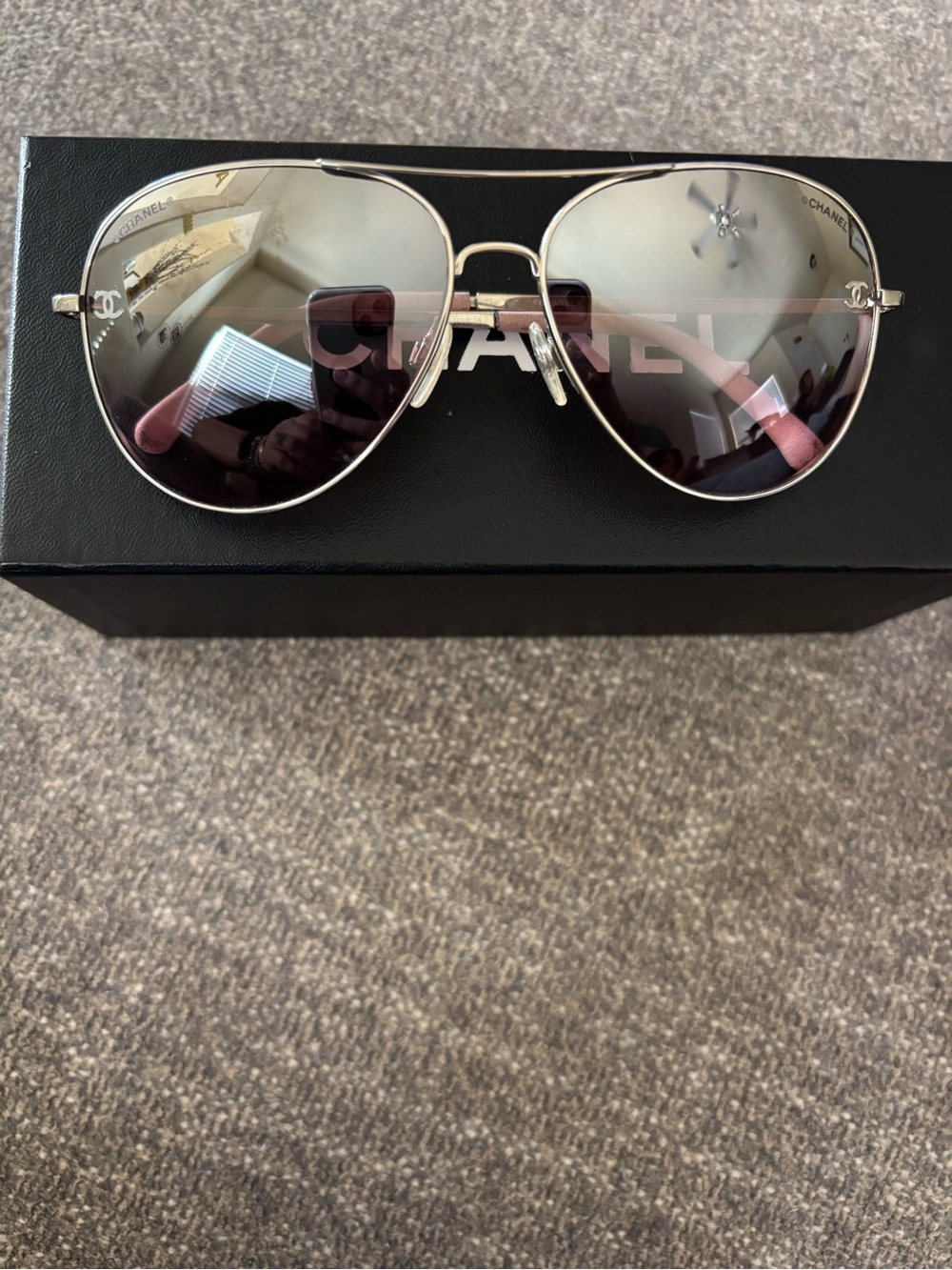 CHANEL Aviator Sunglasses - Silver Frame with Pink Gradient Lenses